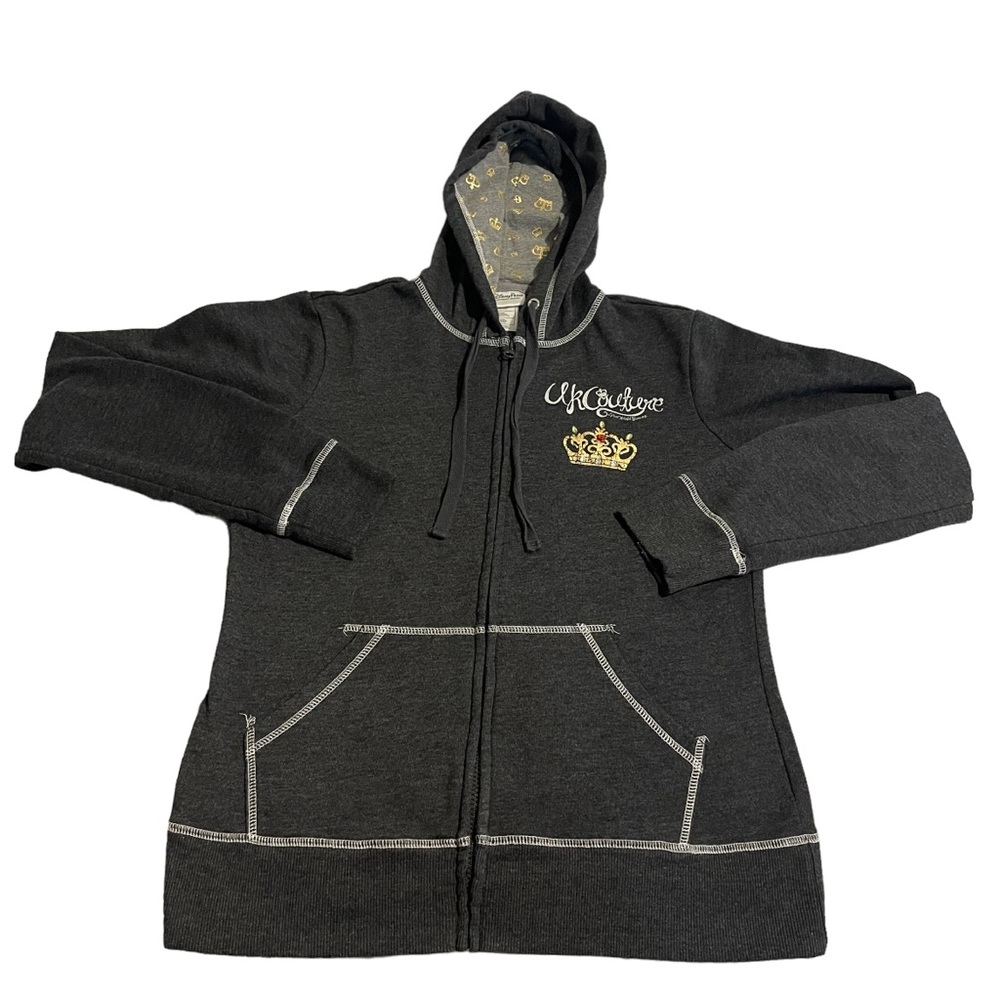 Disney Parks‎ Hoodie Women Large Gray Sweatshirt Pullover Full Zip Casual Crown